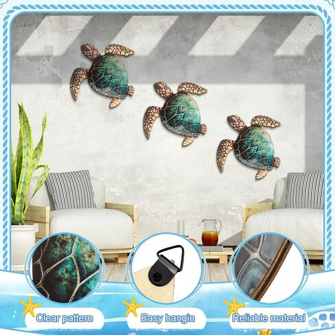 3 Pcs Summer Coastal Wall Decor Beach Wall Art Blue Sea Turtle Surfboard Seahorse Starfish Seashell Conches Crabs Sea Life Decor for Bathroom Bedroom Home (Sand Dollar Style) in Saudi Arabia