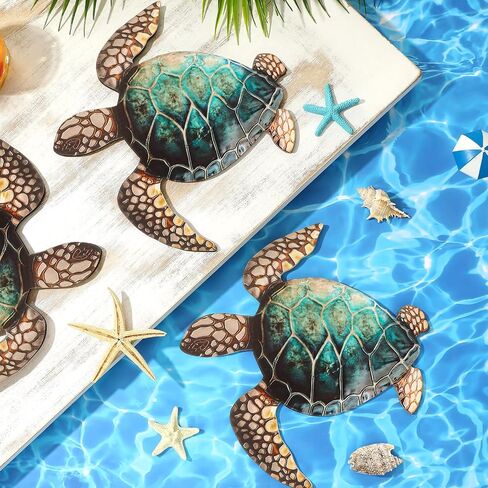 3 Pcs Summer Coastal Wall Decor Beach Wall Art Blue Sea Turtle Surfboard Seahorse Starfish Seashell Conches Crabs Sea Life Decor for Bathroom Bedroom Home (Sand Dollar Style) in Saudi Arabia