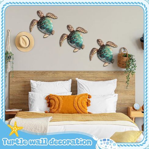 3 Pcs Summer Coastal Wall Decor Beach Wall Art Blue Sea Turtle Surfboard Seahorse Starfish Seashell Conches Crabs Sea Life Decor for Bathroom Bedroom Home (Sand Dollar Style) in Saudi Arabia
