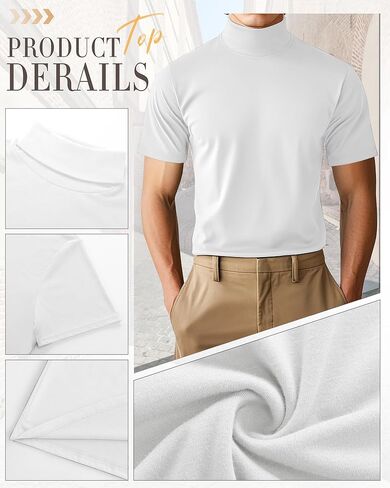 Huukeay 3 Pack Men's Big and Tall Turtleneck Shirt, Cotton Short Sleeve Mock Neck Tops Loose Fit Basic Casual Undershirt Tee in Kuwait