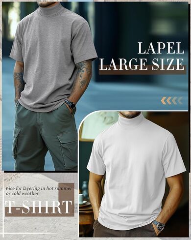 Huukeay 3 Pack Men's Big and Tall Turtleneck Shirt, Cotton Short Sleeve Mock Neck Tops Loose Fit Basic Casual Undershirt Tee in Kuwait