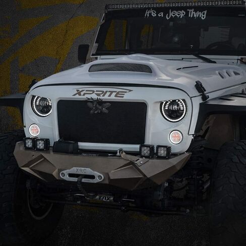 Xprite LED Turn Signal Lights with White Halo, Plug & Play Front Grille Parking Lights Compatible with 2007-2018 Jeep Wrangler JK JKU,Clear Lens in Kuwait