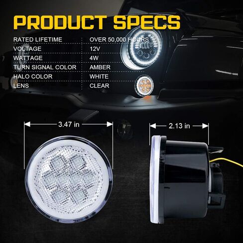 Xprite LED Turn Signal Lights with White Halo, Plug & Play Front Grille Parking Lights Compatible with 2007-2018 Jeep Wrangler JK JKU,Clear Lens in Kuwait
