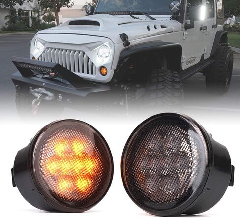 Xprite LED Turn Signal Lights with White Halo, Plug & Play Front Grille Parking Lights Compatible with 2007-2018 Jeep Wrangler JK JKU,Clear Lens in Kuwait