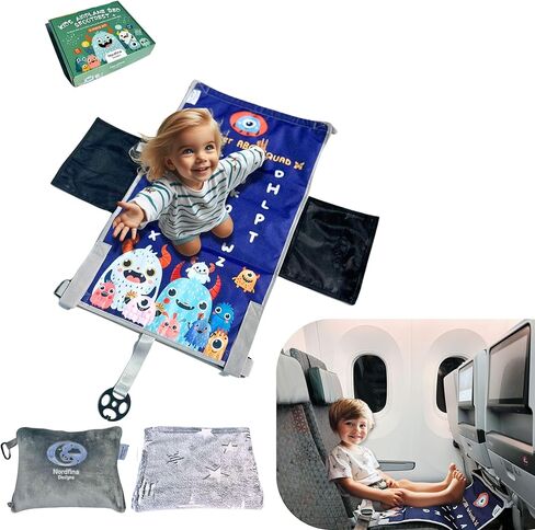 Baby Travel Essential 3-Piece kit: Elevate Your Child's Travel Comfort with The Airplane seat Extender for Kids/Toddler Airplane Bed/Airplane footrest (Monster Counting Band (White) in Kuwait