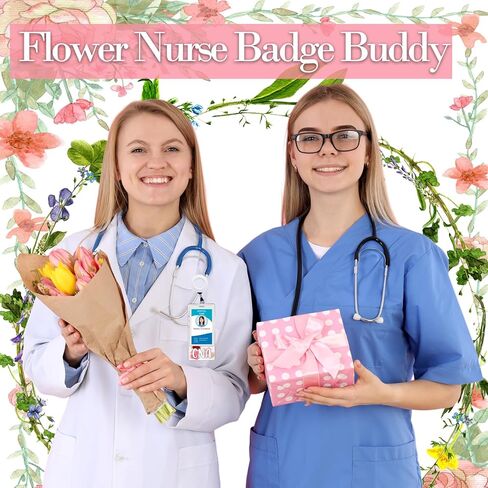 RN BSN Badge Buddy Flower Nurse Name Badge Resin Flower Badge Buddy Vertical Badge Identification Tags for RN BSN Nurse (Pink RN BSN) in Kuwait