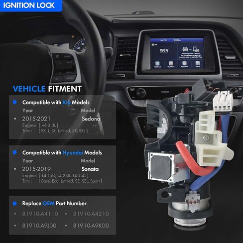 81910-M7110 مجموعة مفتاح قفل الإشعال مع مفاتيح تناسب Kia Forte 2019-2021 ، Soul 2020-2022 ، Seltos 2021-2024-اسطوانة قفل الإشعال مع الإسكان-استبدل# 81900-M7E00 ، 81910M7110 ، 81900-M7D00 in Saudi Arabia