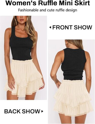 Women's High Waist Ruffle Mini Skirt Lace Trim Flowy Boho Skorts for Women Flared Tiered Golf Tennis Athletic Skirts in Kuwait
