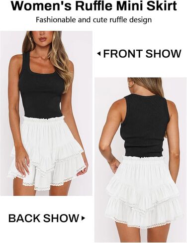 Women's High Waist Ruffle Mini Skirt Lace Trim Flowy Boho Skorts for Women Flared Tiered Golf Tennis Athletic Skirts in Kuwait