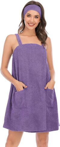 Veseacky Women Bath Wrap Towel for Womens Shower with Pocket Adjustable Spa Robe & Facial Headband in Kuwait