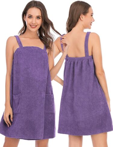 Veseacky Women Bath Wrap Towel for Womens Shower with Pocket Adjustable Spa Robe & Facial Headband in Kuwait