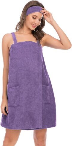 Veseacky Women Bath Wrap Towel for Womens Shower with Pocket Adjustable Spa Robe & Facial Headband in Kuwait