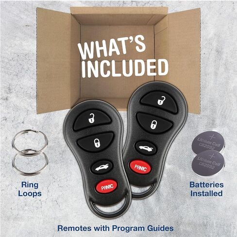 2X KeylessOption Key Fob Replacement for 2001 2002 2003 2004 2005 2006 Chrysler 300 Sebring Dodge Viper Interpid Stratus Jeep Liberty Remote, 4-Button GQ43VT17T, Programming Guide Included in Saudi Arabia