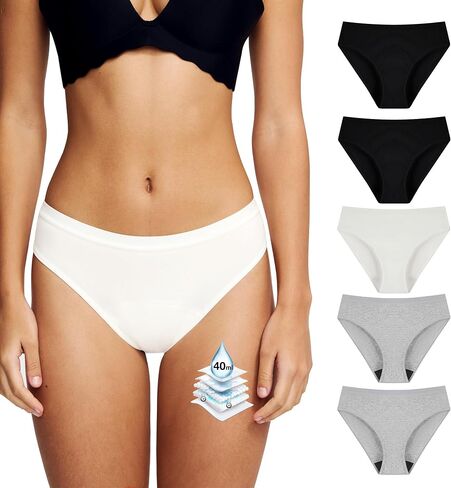 BATTEWA Oeko-TEX Certified Leak Proof Underwear for Women Bikini Breathable Incontinence Underwear Odor Control Protective Briefs (Multicolor, M, 5 Pack) in Kuwait