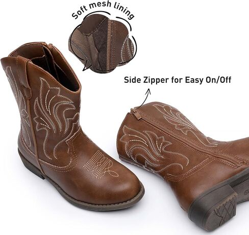 Ahannie Girls Cowboy Boots Western Cowgirl Boots for Girls with Side Zipper Boot for Toddler/Little Kid/Big Kid in Kuwait