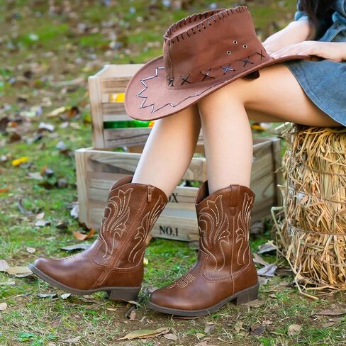 Ahannie Girls Cowboy Boots Western Cowgirl Boots for Girls with Side Zipper Boot for Toddler/Little Kid/Big Kid in Kuwait