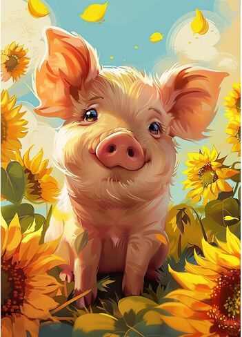 مجموعات لوحات Maxbye Diamond للبالغين ، 5D DIY Pig Diamond Art Kits ، Round Full Drill Diamond Dots ، لوحات ماس ​​لزينة الجدار المنزلي ، 12x16in in Kuwait