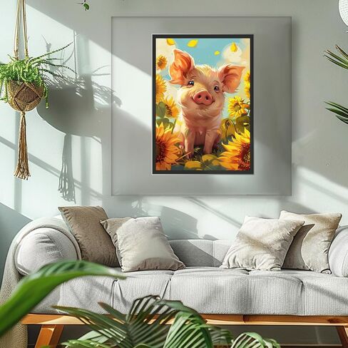مجموعات لوحات Maxbye Diamond للبالغين ، 5D DIY Pig Diamond Art Kits ، Round Full Drill Diamond Dots ، لوحات ماس ​​لزينة الجدار المنزلي ، 12x16in in Kuwait