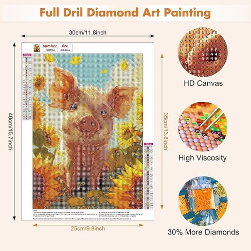 مجموعات لوحات Maxbye Diamond للبالغين ، 5D DIY Pig Diamond Art Kits ، Round Full Drill Diamond Dots ، لوحات ماس ​​لزينة الجدار المنزلي ، 12x16in in Kuwait
