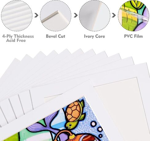 12 Pack A4 Paper Frames for Kids Drawing ، عرض Ivory Display 8.5x11 إطار صورة من الورق المقوى مع فيلم PVC. in Kuwait