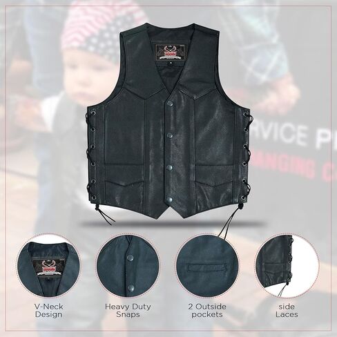 Hugger Kids Leather Vest Fashion Button Sleeveless Toddler's Tops Cute V Neck Jacket Waistcoat Multiple Pockets & Side Laces in Saudi Arabia