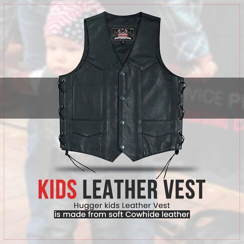 Hugger Kids Leather Vest Fashion Button Sleeveless Toddler's Tops Cute V Neck Jacket Waistcoat Multiple Pockets & Side Laces in Saudi Arabia