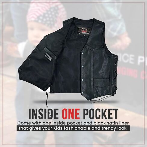 Hugger Kids Leather Vest Fashion Button Sleeveless Toddler's Tops Cute V Neck Jacket Waistcoat Multiple Pockets & Side Laces in Saudi Arabia