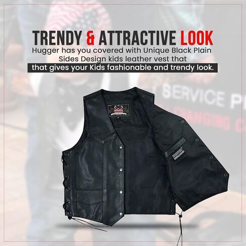Hugger Kids Leather Vest Fashion Button Sleeveless Toddler's Tops Cute V Neck Jacket Waistcoat Multiple Pockets & Side Laces in Saudi Arabia