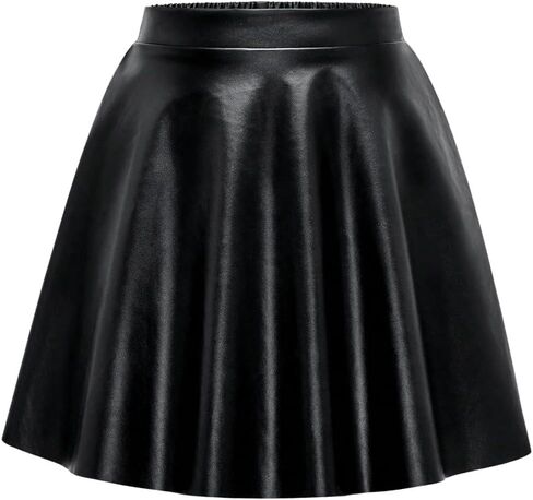 Girl's Faux Leather Pleated Mini Skirt High Waisted Flared Skater Skirts in Saudi Arabia
