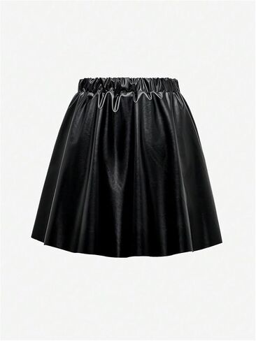 Girl's Faux Leather Pleated Mini Skirt High Waisted Flared Skater Skirts in Saudi Arabia