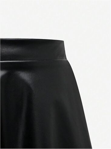 Girl's Faux Leather Pleated Mini Skirt High Waisted Flared Skater Skirts in Saudi Arabia