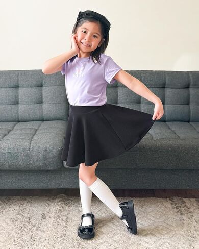 Stelle Girls Skirt Casual Flare Plain Pleated Stretch Waist Skater Skirts Uniform Skorts with Built in Shorts 5-15 Years in Saudi Arabia
