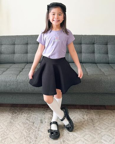 Stelle Girls Skirt Casual Flare Plain Pleated Stretch Waist Skater Skirts Uniform Skorts with Built in Shorts 5-15 Years in Saudi Arabia