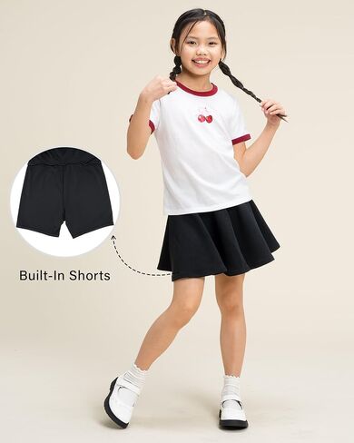 Stelle Girls Skirt Casual Flare Plain Pleated Stretch Waist Skater Skirts Uniform Skorts with Built in Shorts 5-15 Years in Saudi Arabia