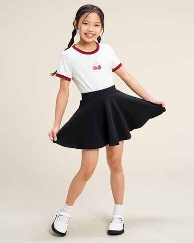 Stelle Girls Skirt Casual Flare Plain Pleated Stretch Waist Skater Skirts Uniform Skorts with Built in Shorts 5-15 Years in Saudi Arabia