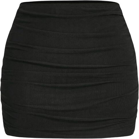 WDIRARA Girl's Ruched Mesh Skirt Bodycon Mini Skirt Stretch Short Skirts in Saudi Arabia