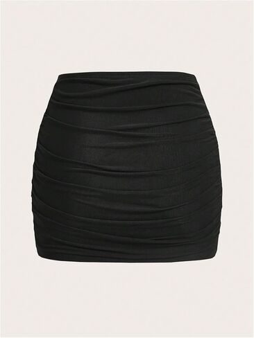 WDIRARA Girl's Ruched Mesh Skirt Bodycon Mini Skirt Stretch Short Skirts in Saudi Arabia