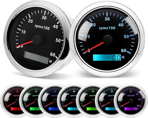 Tachometer 3-3/8" 85mm 6000RPM Tach Boat RPM Gauge 7 Color Waterproof for AUTO Car Truck Marine（Black） in Saudi Arabia
