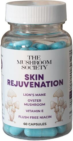 Skin Rejuvenation Supplement - Lion’s Mane, Oyster Mushroom, Vitamin E & Flush Free Niacin -Supports Skin Health & Radiance - 60 Capsules in Kuwait