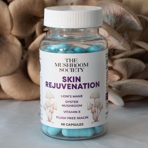 Skin Rejuvenation Supplement - Lion’s Mane, Oyster Mushroom, Vitamin E & Flush Free Niacin -Supports Skin Health & Radiance - 60 Capsules in Kuwait
