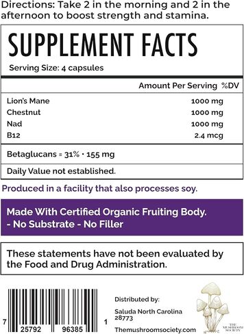 Skin Rejuvenation Supplement - Lion’s Mane, Oyster Mushroom, Vitamin E & Flush Free Niacin -Supports Skin Health & Radiance - 60 Capsules in Kuwait