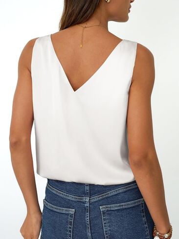 LILLUSORY Women Silk Satin Tank Top V Neck Summer Blouse Sleeveless Shirt Business Casual Dressy Outfit Vacation Clothes in Kuwait