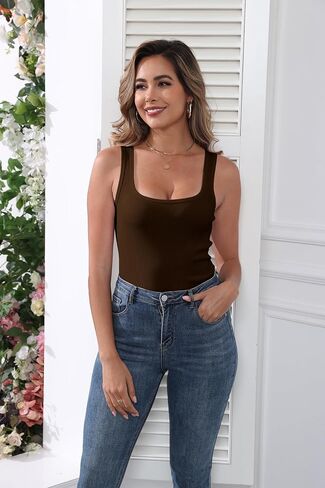 Roselux Women's Sleeveless Scoop Neck Fitted Tank Top Ribbed Knit Casual Basic Cami Shirts in Saudi Arabia