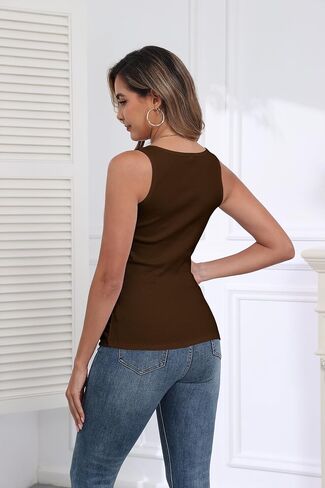 Roselux Women's Sleeveless Scoop Neck Fitted Tank Top Ribbed Knit Casual Basic Cami Shirts in Saudi Arabia