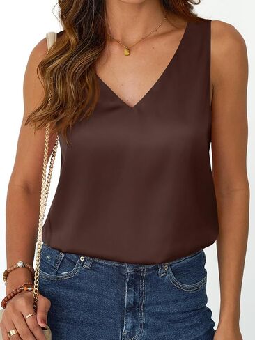 LILLUSORY Women Silk Satin Tank Top V Neck Summer Blouse Sleeveless Shirt Business Casual Dressy Outfit Vacation Clothes in Kuwait