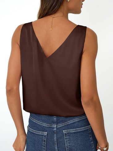 LILLUSORY Women Silk Satin Tank Top V Neck Summer Blouse Sleeveless Shirt Business Casual Dressy Outfit Vacation Clothes in Kuwait