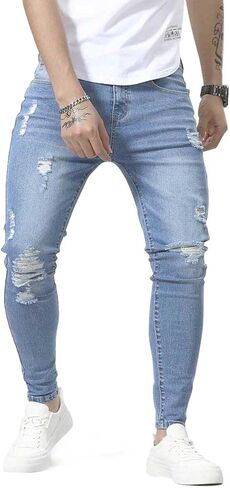 HUNGSON Men's Ripped Skinny Jeans Stretchy Slim Fit Jeans Pants for Men in Kuwait