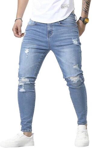 HUNGSON Men's Ripped Skinny Jeans Stretchy Slim Fit Jeans Pants for Men in Kuwait