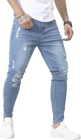 HUNGSON Men's Ripped Skinny Jeans Stretchy Slim Fit Jeans Pants for Men in Kuwait