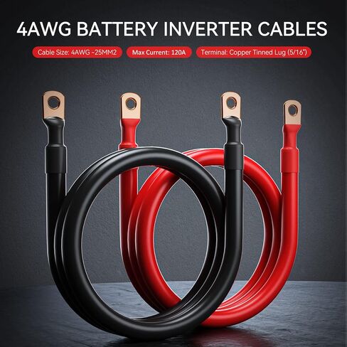 2 AWG Battery Cable 10 Feet 2 gauge 1 Pair Red and Black Pure Copper Welding Battery Inverter Cable Wire, fit for Solar, RV, Marine, Car, Boat and Trucks, Both End with Heavy Duty 5/16" Lugs in Saudi Arabia
